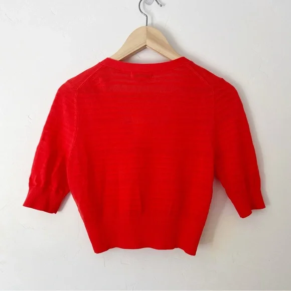 BANANA REPUBLIC Tomato Red Button-Up Cropped Cardigan NWT - Picture 2 of 4